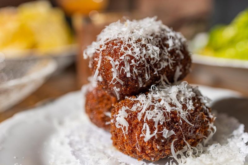 New on the menu – mushroom croquette with truffle honey, aged goat cheese